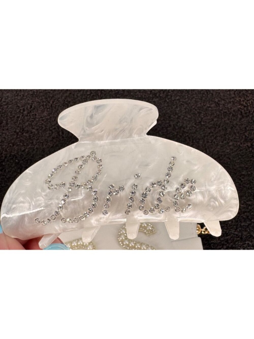 White Bride "Mrs" Clutch With Pearl & Rhinestone Lettering - Picture 10 of 11
